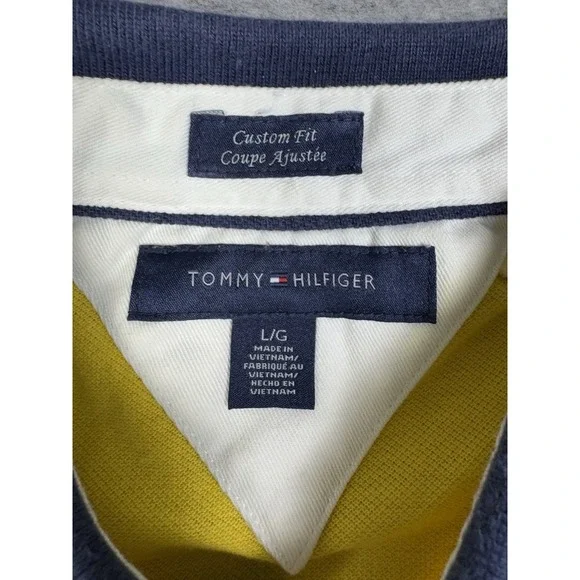 Tommy Hilfiger Rugby Shirt Navy Blue Yellow Iconic Classic Striped Rap 5 Custom - Picture 4 of 13